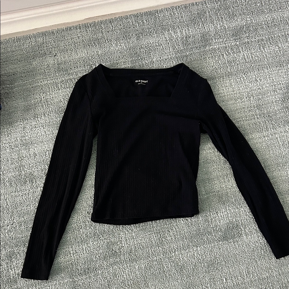 Old Navy Women's Black Ribbed Long Sleeve Top